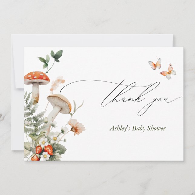 Carte De Remerciements Baby shower de champignons de forêt enchantés (Devant)