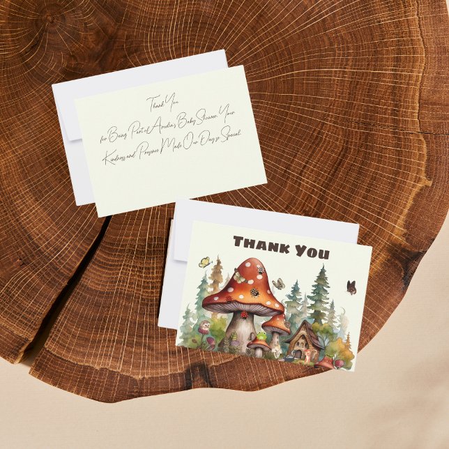 Carte De Remerciements Baby shower de champignons de forêt rustique autom (mushroom baby shower fall autumn theme)