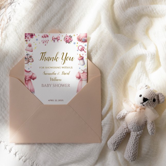 Carte De Remerciements Baby shower de charme rose doux Floral (Créateur téléchargé)