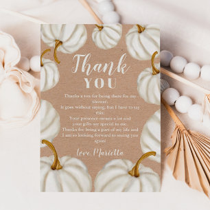 Carte De Remerciements Baby shower de chute blanc Little citrouille