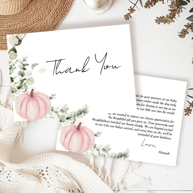 Carte De Remerciements Baby shower de chute de petite fille rose Citrouil (Créateur téléchargé)