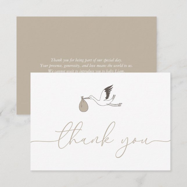 Carte De Remerciements Baby shower de cigogne minimal moderne (Devant / Derrière)