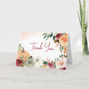 Carte De Remerciements Baby shower de Citrouille floral de Bourgogne