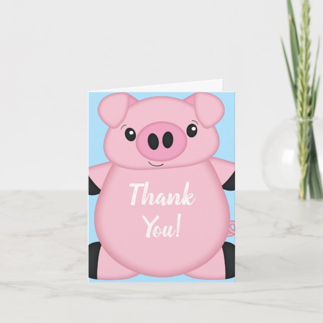 Carte De Remerciements Baby shower de cochon bleu (Devant)