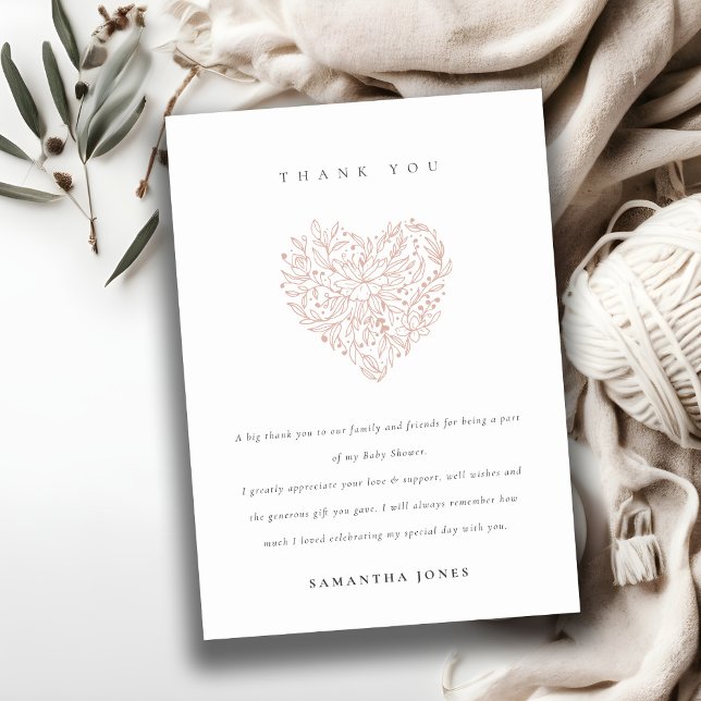 Carte De Remerciements Baby shower de coeur floral doux et brillant (Créateur téléchargé)