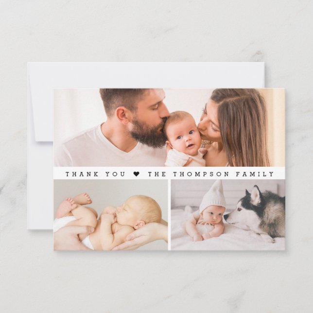 Carte De Remerciements Baby shower de collage personnalisé simple 3 photo (Devant)
