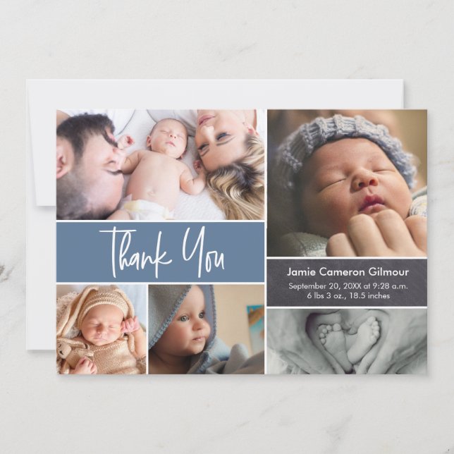 Carte De Remerciements Baby shower de collection photo de la main bleue (Devant)