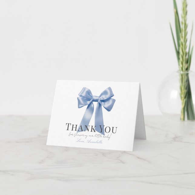 Carte De Remerciements Baby shower de coquette Blue Bow Ruban Boy (Devant)
