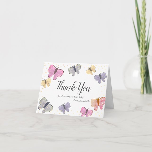 Carte De Remerciements Baby shower de couleur Papillon Pastel (Devant)