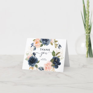 Carte De Remerciements Baby shower de couronne florale rose marine