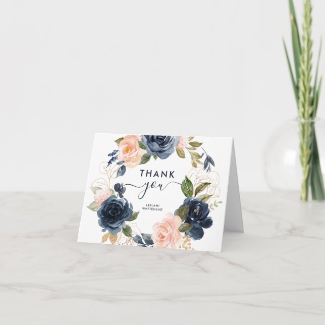 Carte De Remerciements Baby shower de couronne florale rose marine (Devant)