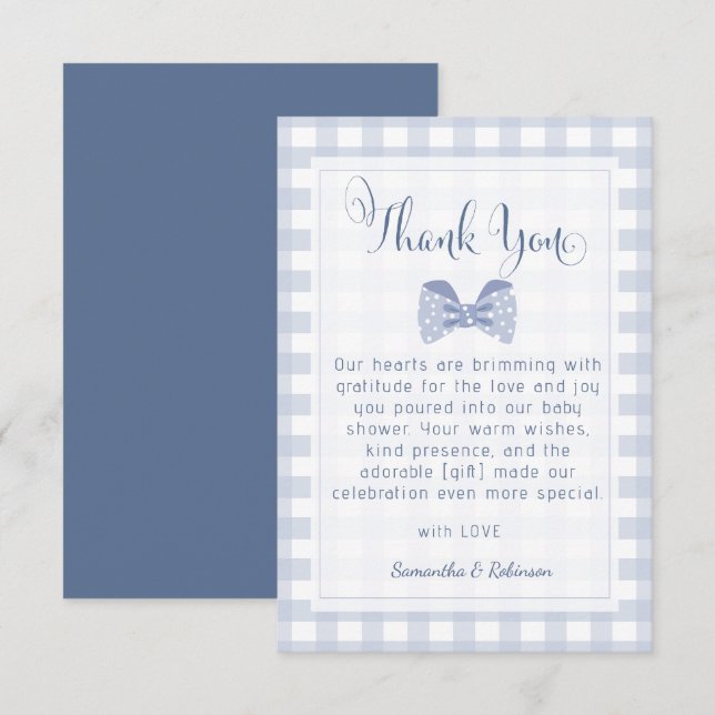 Carte De Remerciements Baby shower de cravate à arc bleu Little Man (Devant / Derrière)