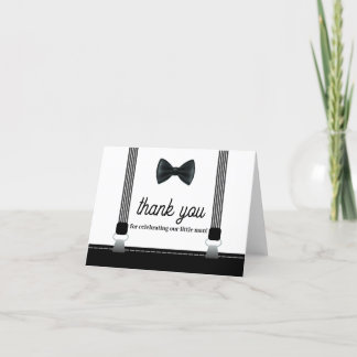 Carte De Remerciements Baby shower de Cravate de petit garçon noir gris