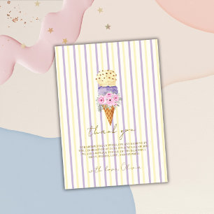 Carte De Remerciements Baby shower de crème glacée jaune pourpre fleuri