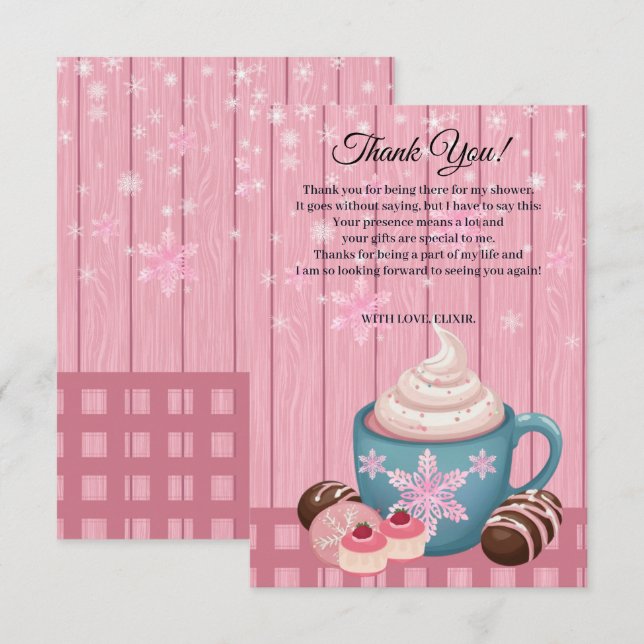Carte De Remerciements Baby shower de crème humide en bois rose (Devant / Derrière)