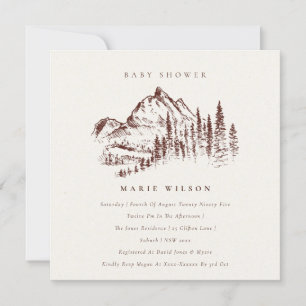 Carte De Remerciements Baby shower de croquis de montagne de pin rouille 
