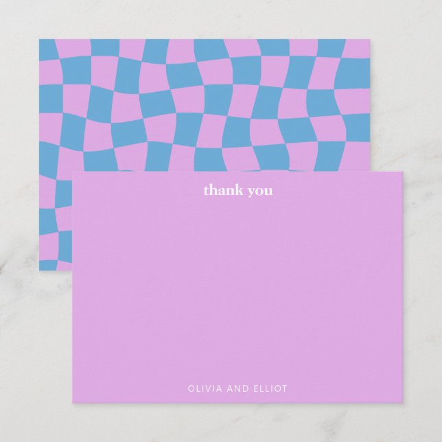 Carte De Remerciements Baby shower de découpe super Lavender Checkerboard (Devant / Derrière)