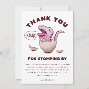 Carte De Remerciements Baby shower de dinosaure rose mignon T-Rex