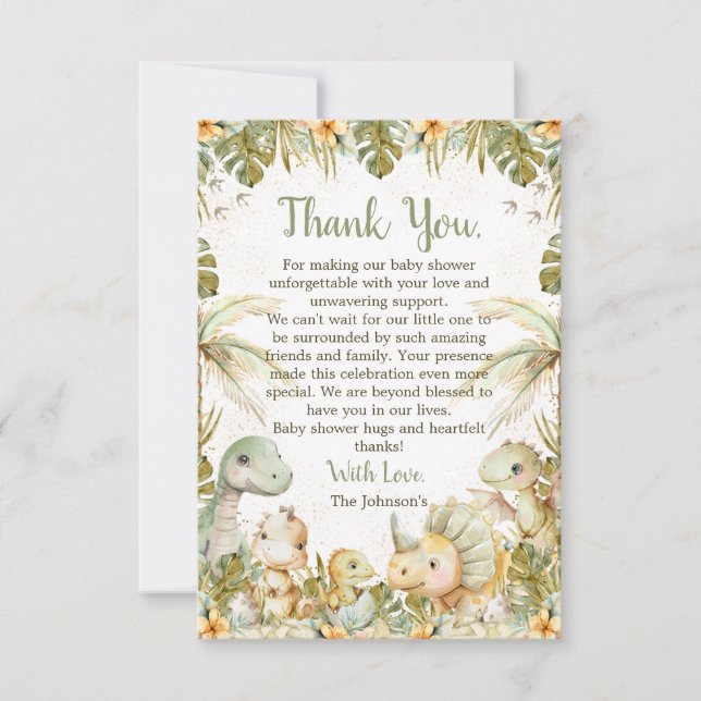 Carte De Remerciements Baby shower de dinosaures neutres de Boho (Devant)
