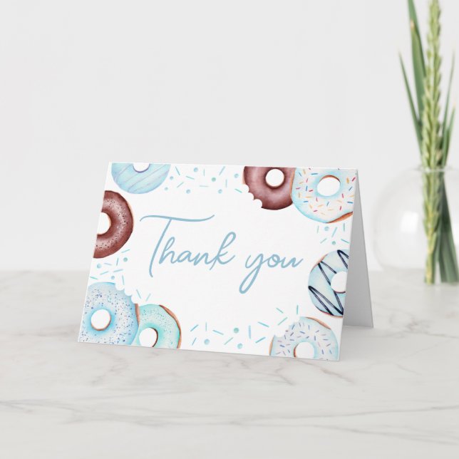 Carte De Remerciements Baby shower de Donuts et de Diapeurs bleus (Devant)
