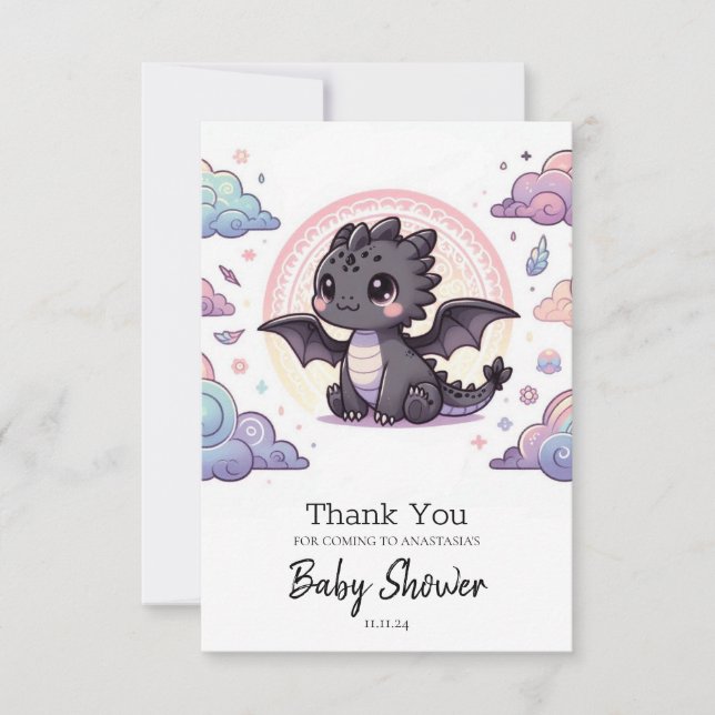 Carte De Remerciements Baby shower de dragon épais Whimsical (Devant)