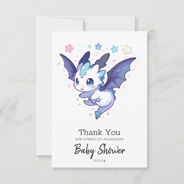 Carte De Remerciements Baby shower de dragon magique (Devant)