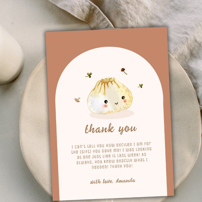 Carte De Remerciements Baby shower de dumping chinois minimaliste Boho Ar (Minimalist Boho Arch Chinese Dumpling Baby Shower Thank You Card)
