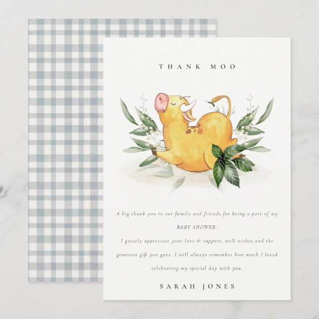 Carte De Remerciements Baby shower de ferme de la ferme de la vache saint (Devant / Derrière)