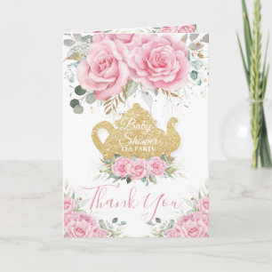 Carte De Remerciements Baby shower de fête du thé rose Floral