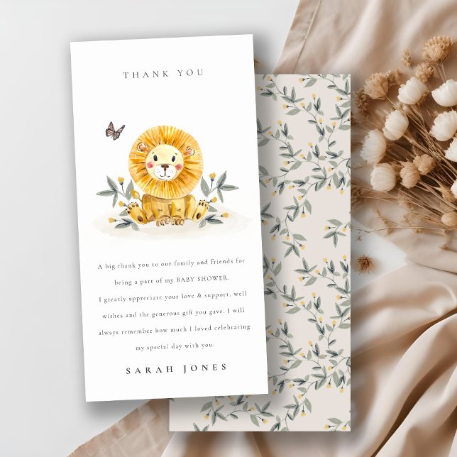 Carte De Remerciements Baby shower de feuillage de Lion d'aquarelle bois  (Créateur téléchargé)