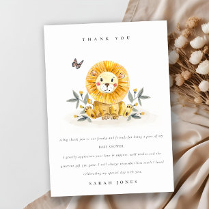 Carte De Remerciements Baby shower de feuillage de Lion d'aquarelle bois 
