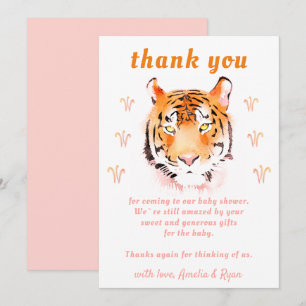Carte De Remerciements Baby shower de fille à l'aquarelle Tiger Head