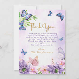 Carte De Remerciements Baby shower de fille à papillon violet modifiable