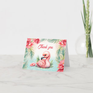 Carte De Remerciements Baby shower de fille Flamant rose rose d'été tropi