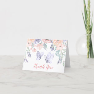 Carte De Remerciements Baby shower de fille papillon rose violet