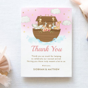Carte De Remerciements Baby shower de fille rose Arche de Sweet Noah