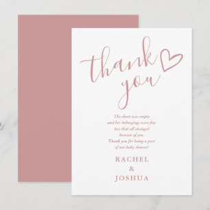 Carte De Remerciements Baby shower de fille Rose Dusty Script Poème de co