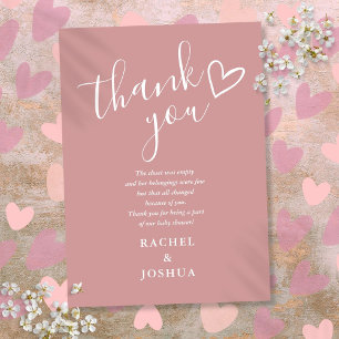 Carte De Remerciements Baby shower de fille Rose Dusty Script Poème de co