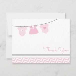 Carte De Remerciements Baby shower de fille rose Grey