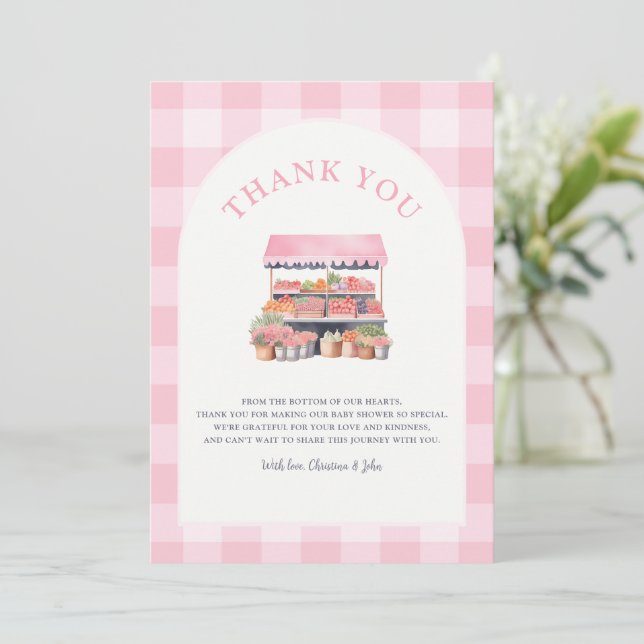 Carte De Remerciements Baby shower de filles cultivées localement (Debout devant)