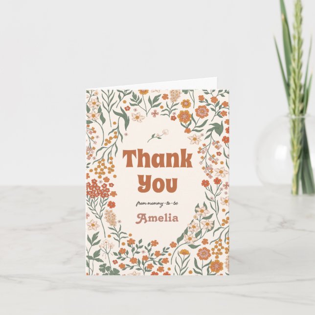 Carte De Remerciements Baby shower de Fleur sauvage de pré Super Boho (Devant)