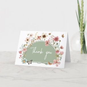 Carte De Remerciements Baby shower de fleurs de bébé vert Sage