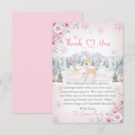 Carte De Remerciements Baby shower de flocon rose cerf d'hiver