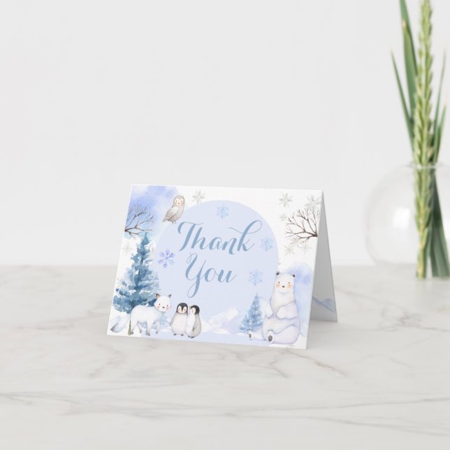 Carte De Remerciements BABY SHOWER de flocons de neige de l'ANIMAL ARCTIQ (Devant)