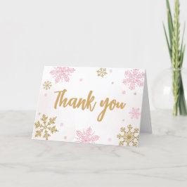 Carte De Remerciements Baby shower de flocons d'or rose