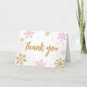Carte De Remerciements Baby shower de flocons d'or rose
