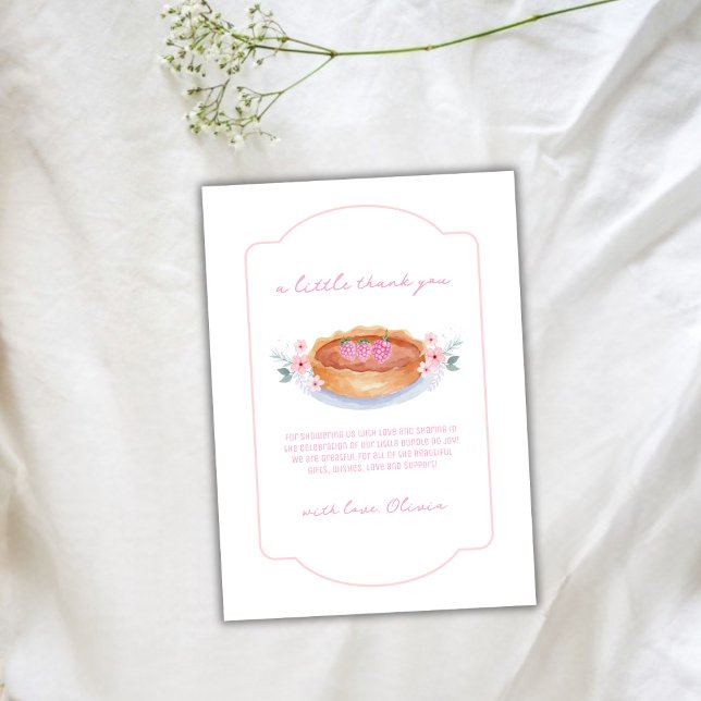 Carte De Remerciements Baby shower de framboise à pâte rose (Pink Flower Cutie Pie Raspberry Baby Shower Thank You Card)
