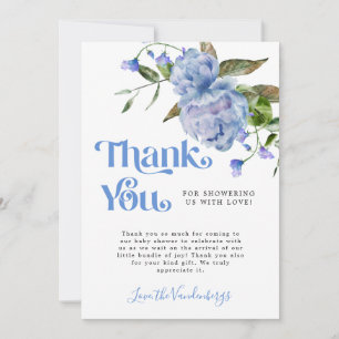 Carte De Remerciements Baby shower de garçon à fleurs bleu aquarelle