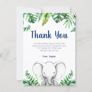 Carte De Remerciements Baby shower de garçon de marine d'éléphant de