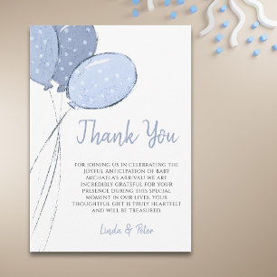 Carte De Remerciements Baby shower de garçon simple Bleu Ballons